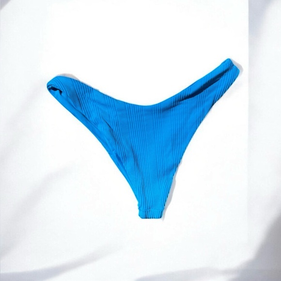 🌻NEW w.tag L*Space Blue Pointelle Ribbed Cabana Bitsy Bikini Bottom Size L $88 - Picture 2 of 11